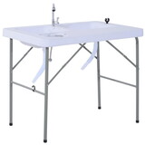 Outsunny Folding Camping Table with Faucet and Dual Water Basins, Outdoor Fish Table Sink Station, for Picnic, Fishing, 40