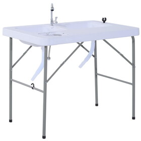 Outsunny Folding Camping Table with Faucet and Dual Water Basins, Outdoor Fish Table Sink Station, for Picnic, Fishing, 40" W2225P200373