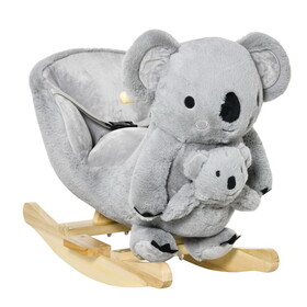 Qaba Kids Ride-on Rocking Horse, Koala-shaped Rocker with Realistic Sounds for Children 18-36 Months, Gray W2225P200375