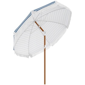 Outsunny 7 x 7 ft Outdoor Patio Umbrella with Tilt, Vent, Market Table Umbrella Parasol with Fringed Ruffles and Flounce, Blue Strip W2225P200376
