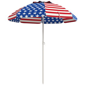 Outsunny 5.7' Portable Beach Umbrella with Tilt, Outdoor Umbrella with Vented Canopy, Flounce, American National Flag Pattern W2225P200377