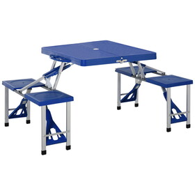Outsunny Folding Picnic Table with Seats and Umbrella Hole, Portable Camping Chairs Set, 4-Seat, Aluminum Frame, Blue W2225P200383
