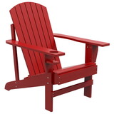 Outsunny Wooden Adirondack Chair, Outdoor Patio Lawn Chair with Cup Holder, Weather Resistant Lawn Furniture, Classic Lounge for Deck, Garden, Backyard, Fire Pit, Red W2225P200386