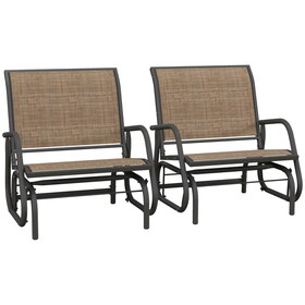 Outsunny Porch Glider Set of 2, Metal Frame Swing Glider Chairs with Breathable Mesh Fabric, Curved Armrests and Steel Frame for Garden, Poolside, Backyard, Balcony, Light Mixed Brown W2225P200387
