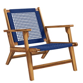 Outsunny Patio Acacia Wood Adirondack Chair, Modern Wood Fire Pit Chair with PP Rope Weave, Coconino Lounge Chair with High Backrest Support, Dark Blue W2225P200395