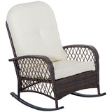 Outsunny Outdoor Wicker Rocking Chair with Wide Seat, Thick, Soft Cushion, Rattan Rocker w/Steel Frame, High Weight Capacity for Patio, Garden, Backyard, Cream White W2225P200403