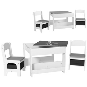 Qaba 3 Piece Kids Table and Chair Set, 2 in 1 Toddler Table and Chair Set with Reversible Tabletop Blackboard, Storage & Bookshelves for Playroom, Nursery, Gray W2225P200407