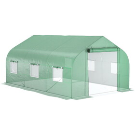 Outsunny 11.5' x 10' x 7' Walk-in Greenhouse, Tunnel Green House with Zippered Mesh Door and 6 Mesh Windows, Gardening Plant Hot House with Galvanized Steel Frame, Green W2225P200412