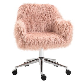Vinsetto Faux Fur Desk Chair, Swivel Vanity Chair with Adjustable Height and Wheels for Office, Bedroom, Pink W2225P200415