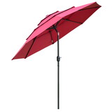 Outsunny 9FT 3 Tiers Patio Umbrella Outdoor Market Umbrella with Crank, Push Button Tilt for Deck, Backyard and Lawn, Wine Red W2225P200446