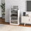 HOMCOM Media Cabinet, 4-Tier Stereo Cabinet, Modern Audio Video Media Stand with Adjustable Shelves, Tempered Glass Doors, and Cable Management, Distressed White W2225P200450