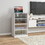 HOMCOM Media Cabinet, 4-Tier Stereo Cabinet, Modern Audio Video Media Stand with Adjustable Shelves, Tempered Glass Doors, and Cable Management, Distressed White W2225P200450