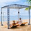 Outsunny Quick Beach Cabana Canopy Umbrella, 8' Easy-Assembly Sun-Shade Shelter with Sandbags and Carry Bag, Cool UV50+ Fits Kids & Family, Blue Coconut Palm W2225P200458