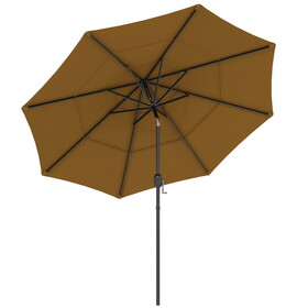 Outsunny 9FT 3 Tiers Patio Umbrella Outdoor Market Umbrella with Crank, Push Button Tilt for Deck, Backyard and Lawn, Tan W2225P200465