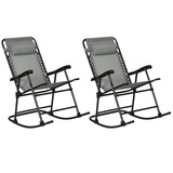 Outsunny 2 Piece Outdoor Rocking Chair Set, Patio Folding Lawn Rocker Set with Headrests for Yard, Patio, Deck, Backyard, Gray W2225P200467