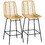 HOMCOM Rattan Bar Stools Set of 2, 26" Counter Height Barstools, Boho Kitchen Island Stools with Breathable Wicker Seat and Back, Yellow W2225P200469