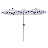 Outsunny Double-sided Patio Umbrella 9.5' Large Outdoor Market Umbrella with Push Button Tilt and Crank, 3 Air Vents and 12 Ribs, for Garden, Deck, Pool, White W2225P200475