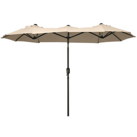 Outsunny Double-sided Patio Umbrella 9.5' Large Outdoor Market Umbrella with Push Button Tilt and Crank, 3 Air Vents and 12 Ribs, for Garden, Deck, Pool, Brown W2225P200476