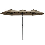 Outsunny Double-sided Patio Umbrella 9.5' Large Outdoor Market Umbrella with Push Button Tilt and Crank, 3 Air Vents and 12 Ribs, for Garden, Deck, Pool, Gray W2225P200477