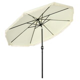 Outsunny 9ft Patio Umbrella with Push Button Tilt and Crank, Ruffled Outdoor Market Table Umbrella with Tassles and 8 Ribs, for Garden, Deck, Pool, Cream White W2225P200478