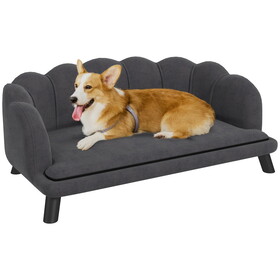 PawHut Velvet Large Dog Couch with Foam Cushioning, Soft and Cute Dog Bed with Pearl Design, Dog Sofa for Big and Medium Dogs, Charcoal Gray W2225P200486