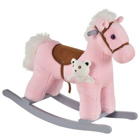 Qaba Kids Plush Ride-on Rocking Horse with Bear Toy, Children Chair with Soft Plush Toy & Fun Realistic Sounds, Pink W2225P200497