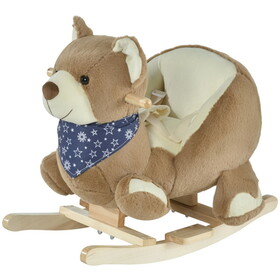 Qaba Baby Rocking Horse with Lullaby, Riding Horse, Bear Themed Plush Animal Rocker with Pedals for Ages 18-36 Months W2225P200498