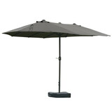 Outsunny Patio Umbrella 15' Steel Rectangular Outdoor Double Sided Market with base, Sun Protection & Easy Crank for Deck Pool Patio, Dark Gray W2225P200507