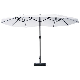 Outsunny Patio Umbrella 15' Steel Rectangular Outdoor Double Sided Market with base, Sun Protection & Easy Crank for Deck Pool Patio, Beige W2225P200510