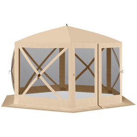 Outsunny 12' x 12' Hexagon Screen House, Pop Up Tent Portable Gazebo Canopy Shelter with Mesh Netting Walls, Carry Bag and Shaded Interior, Beige W2225P200511