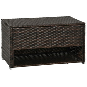 Outsunny Outdoor Deck Box & Shoe Storage, PE Rattan Wicker Towel Rack with Liner for Indoor, Outdoor, Patio Furniture Cushions, Pool, Toys, Garden Tools, Brown W2225P200517
