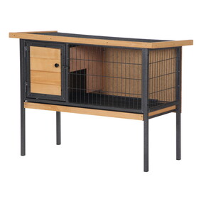 PawHut Rabbit Hutch Elevated Bunny Cage Small Animal Habitat with Metal Frame, No Leak Tray, Mtetal Wire Pan and Openable Water-Resistant asphalt Roof for Indoor/Outdoor Natural Wood W2225P200526