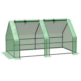 Outsunny 6' x 3' x 3' Portable Mini Greenhouse Outdoor Garden with Large Zipper Doors and Water/UV PE Cover, Green W2225P200530