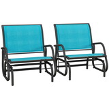 Outsunny Porch Glider Set of 2, Metal Frame Swing Glider Chairs with Breathable Mesh Fabric, Curved Armrests and Steel Frame for Garden, Poolside, Backyard, Balcony, Blue W2225P200531