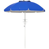 Outsunny 5.7' Portable Beach Umbrella with Tilt, Adjustable Height, 2 Cup Holders & Hooks, UV 40+ Ruffled Outdoor Umbrella with Vented Canopy, Blue W2225P200535
