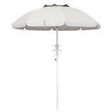 Outsunny 5.7' Portable Beach Umbrella with Tilt, Adjustable Height, 2 Cup Holders & Hooks, UV 40+ Ruffled Outdoor Umbrella with Vented Canopy, Cream White W2225P200536