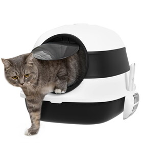 PawHut Cat Litter Box with Lid, Covered Litter Box w/ High Sides, Air Freshener, Large Two-Way Entrance Kitty Litter Box, Foldable, Easy Clean, White, and Black W2225P200544