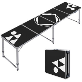 Outsunny 8ft Portable Beer Pong Table with Adjustable Legs, Folding Camping Table, Aluminum Picnic Table, for Party, Travel, BBQ, Beach, Black and White W2225P200554