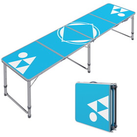 Outsunny 8ft Portable Beer Pong Table with Adjustable Legs, Folding Camping Table, Aluminum Picnic Table, for Party, Travel, BBQ, Beach, Blue and White W2225P200555