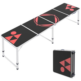 Outsunny 8ft Portable Beer Pong Table with Adjustable Legs, Folding Camping Table, Aluminum Picnic Table, for Party, Travel, BBQ, Beach, Black and Red W2225P200556