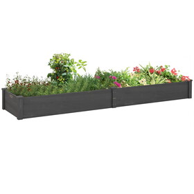Outsunny 8x2ft Wooden Raised Garden Bed Kit, Elevated Planter with 2 Boxes, Self Draining Bottom and Liner, Patio to Grow Vegetables, Herbs, and Flowers, Gray W2225P200566
