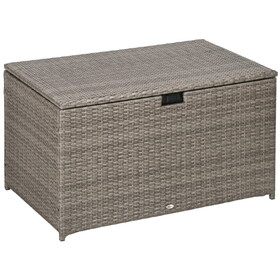 Outsunny 113 Gallon Deck Box, Rattan Outdoor Storage Box, Waterproof Storage Container for Indoor, Patio Furniture Cushions, Pool Toys, Garden Tools, Gray W2225P200574