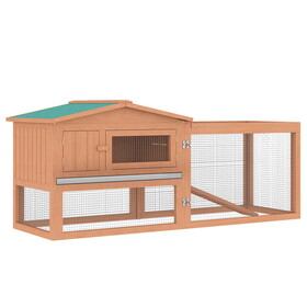 PawHut Rabbit Hutch 2-Story Bunny Cage Small Animal House with Slide Out Tray, Detachable Run, for Indoor Outdoor, 61.5" x 23" x 27", Natural W2225P200580
