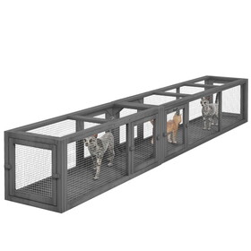 PawHut Cat Tunnel Outdoor, Wooden Cat Tube with Combinable Design, 8 Doors, 98" Cat Toys for Kitty, Puppy, Pet, House, Window, Cage, Dark Gray W2225P200583