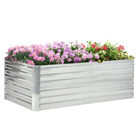 Outsunny Galvanized Raised Garden Bed Kit with Reinforcing Bars, Large and Tall Metal Planter Box for Vegetables, Flowers and Herbs, 6' x 3' x 2', Silver W2225P200598