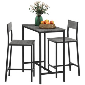 HOMCOM 3 Piece Bar Table and Chairs, Industrial Dining Table Set for 2, Counter Height Kitchen Table with Bar stools, Breakfast Table Set for 2 for Small Space, Gray W2225P200599
