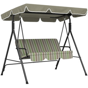 Outsunny 3-Seat Outdoor Patio Swing Chair with Removable Cushion, Steel Frame Stand and Adjustable Tilt Canopy for Patio, Garden, Poolside, Balcony, Backyard, Beige & Green W2225P200601