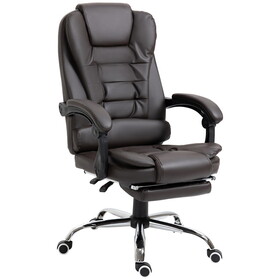 HOMCOM High Back Ergonomic Executive Office Chair, PU Leather Computer Chair with Retractable Footrest, Lumbar Support, Padded Headrest and Armrest, Coffee W2225P200603