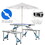 Outsunny Folding Picnic Table with Umbrella Hole, Aluminum Suitcase Portable Outdoor Table with Bench, Patio, Porch or Camping Table and Chair Set, Ocean Blue W2225P200605