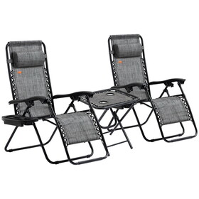 Outsunny Zero Gravity Chair Set with Side Table, Folding Reclining Chair with Cupholders & Pillows, Adjustable Lounge Chair for Pool, Backyard, Lawn, Beach, Gray W2225P200606